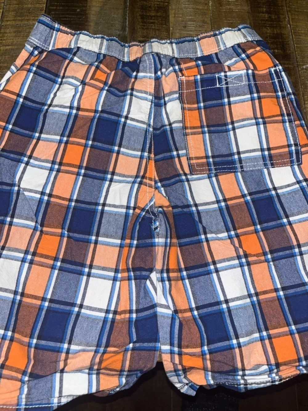 Kid’s Plaid Cotton Blend Shorts - Orange & Blue